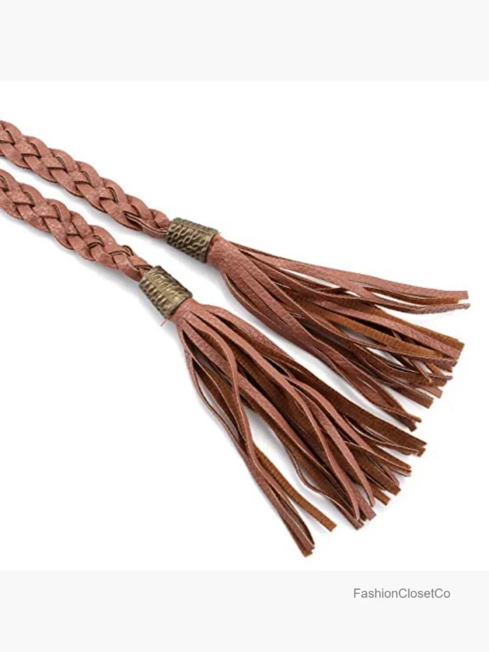 Women's Tassel Braided Rope Belt PU Leather Waist Belt Woven Boho